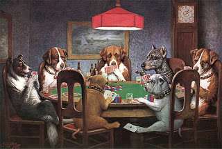 La serie completa de cuadros "Perros jugando a póker" y 13 divertidas versiones