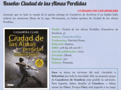 Reseña: Ciudad de las Almas Perdidas