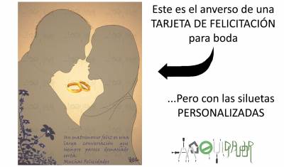 Tarjeta de felicitación para boda con las siluetas personalizadas