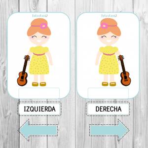 Tarjetas con niños, niñas y objetos para aprender la izquierda y la derecha