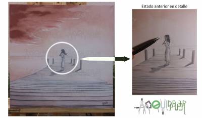Pintura sobre lienzo con tempera: 'Melodía del txistu en el embarcadero'.
