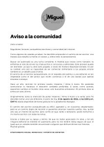 Comunicado a mi comunidad