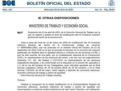 Modificación del VII Convenio colectivo general del sector de la construcción, para la igualdad efectiva e…