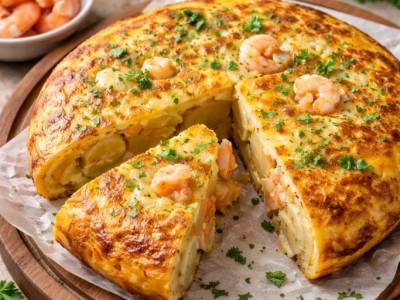 Tortilla de papas con gambas: receta fácil, jugosa y deliciosa