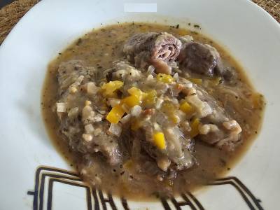 Flamenquines de ternera con jamón y queso en salsa