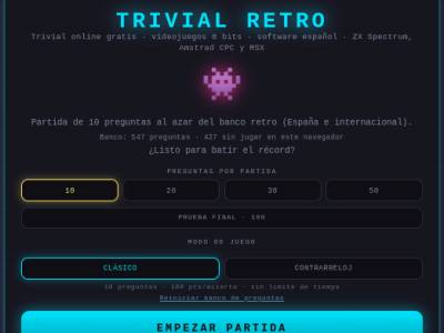 Trivial Retro Gratis — Trivial de videojuegos 8 bits y software español