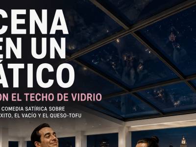 Cena en un ático con techo de vidrio