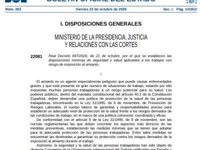 R.D. 847/2026. Disposiciones mínimas de seguridad y salud aplicables a los trabajos con riesgo de EXPOSICIÓN…