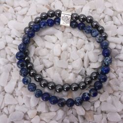 Pulseras Magnéticas de Hematita y Sodalita con Símbolo del Árbol