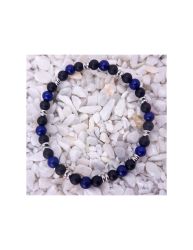Pulsera de acero para hombre con cuentas de lapislázuli y obsidi