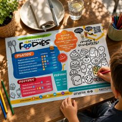 Menú infantil para restaurantes · mantel para colorear